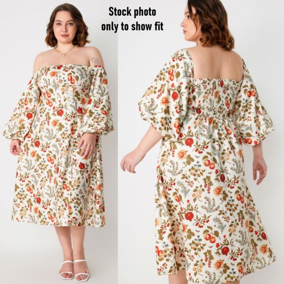 NWT Cider Curve Fruit & Floral On/Off Shoulder Slit Midi Dress 2XL - Picture 4 of 11